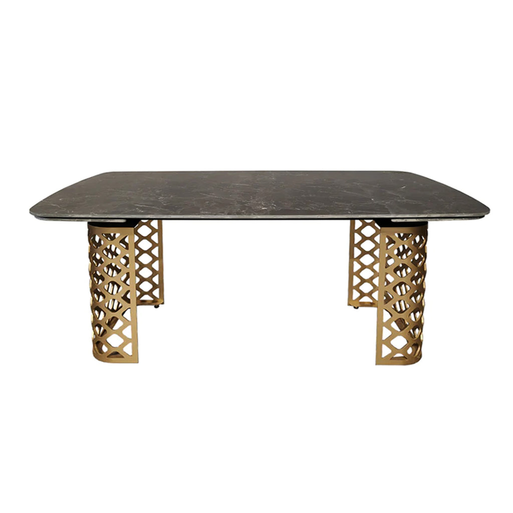 Black Ceramic Extending Dining Table Marble Effect Gold Base