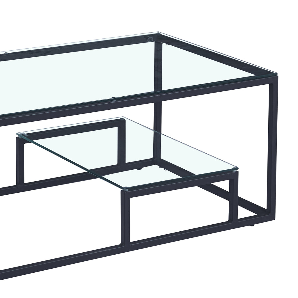 Enzo Clear Glass Coffee Table With Matte Black Frame