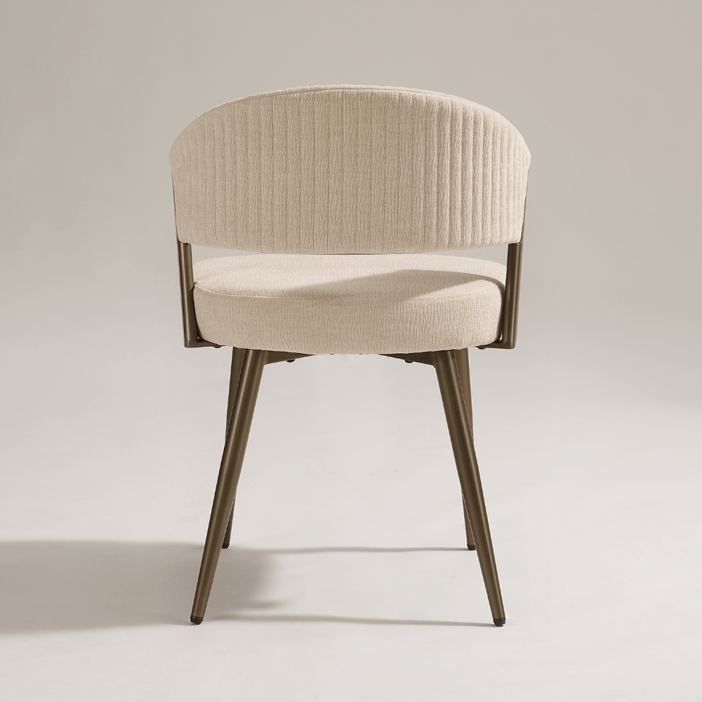 Maria Cream Curved Chenille Bronze Dining Chair
