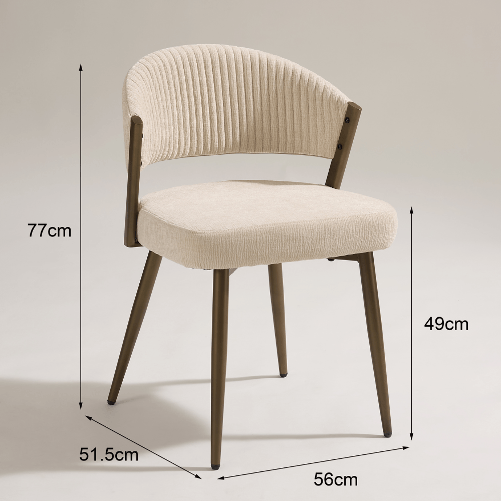Maria Cream Curved Chenille Bronze Dining Chair