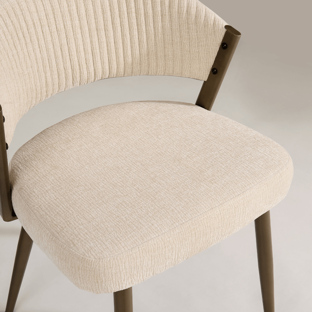 Maria Cream Curved Chenille Bronze Dining Chair