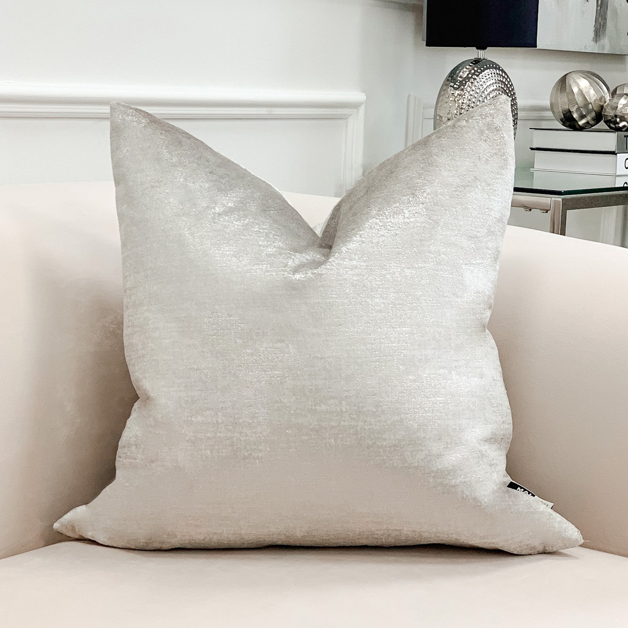Malini Large Metallica Silver Velvet Cushion