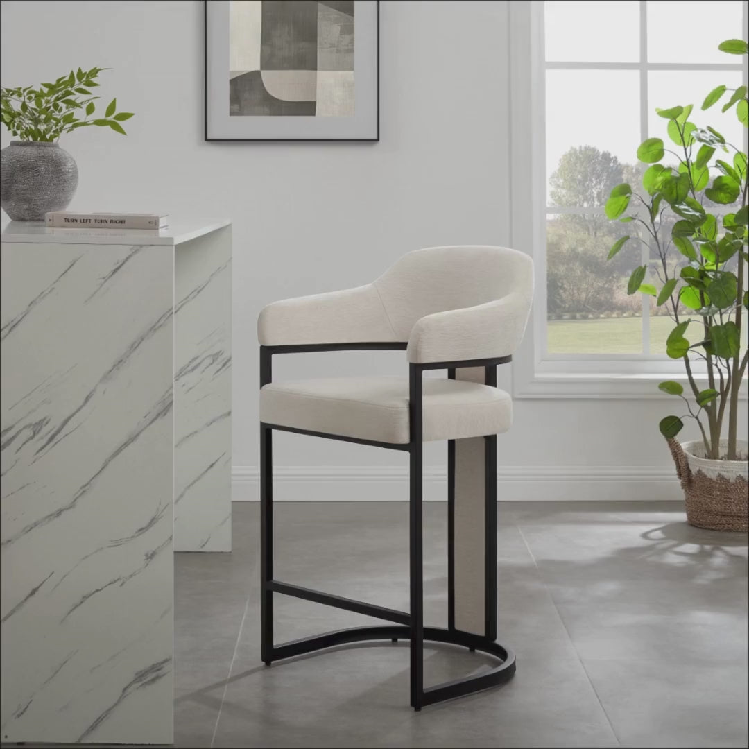 Camilla Curved Cream Chenille Barstool