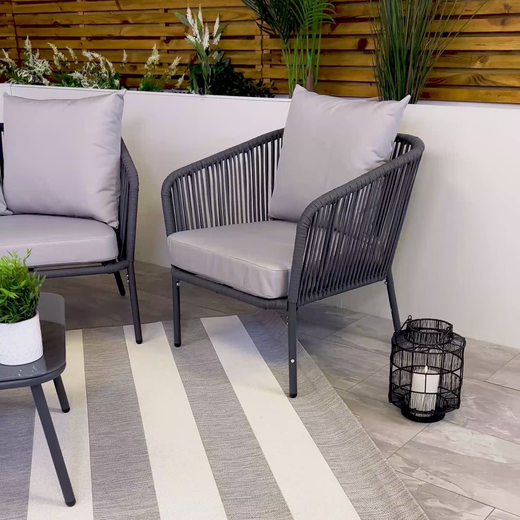 Turin Grey 5 Seater Weave Rope Aluminium Garden Sofa and Coffee Table Set