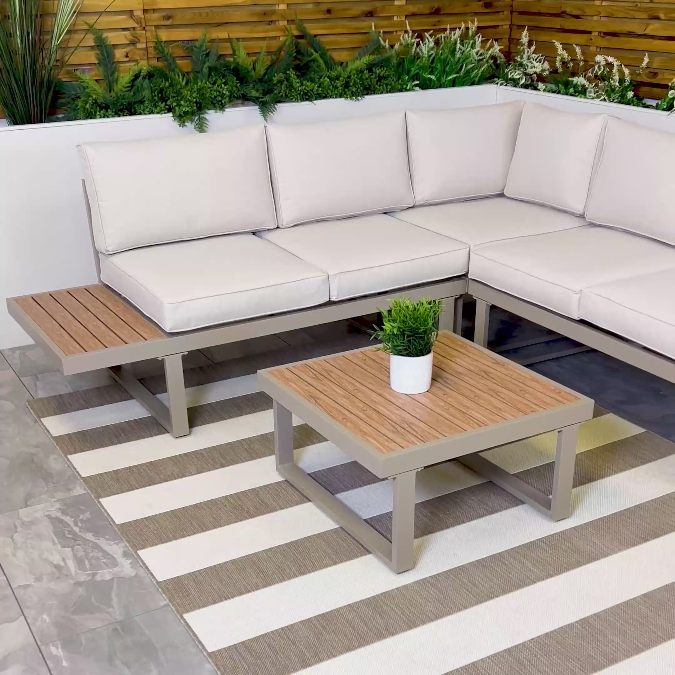 Milan Beige Aluminium 5 Seater Modular Corner Sofa Lounge Garden Set
