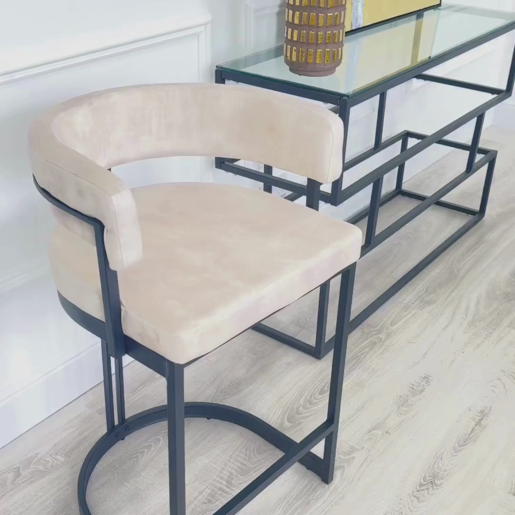 Curved cream black counter stool