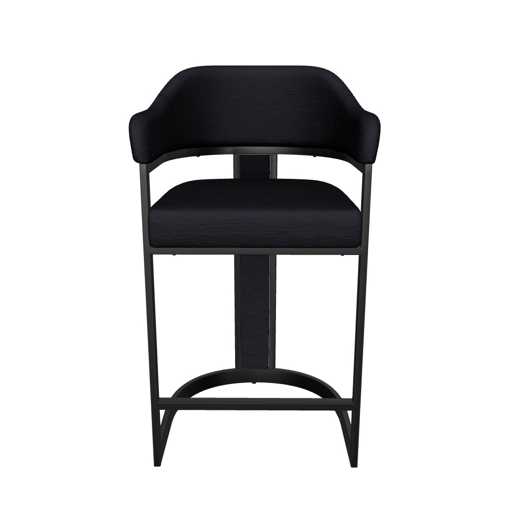Camilla Curved Black Chenille Barstool