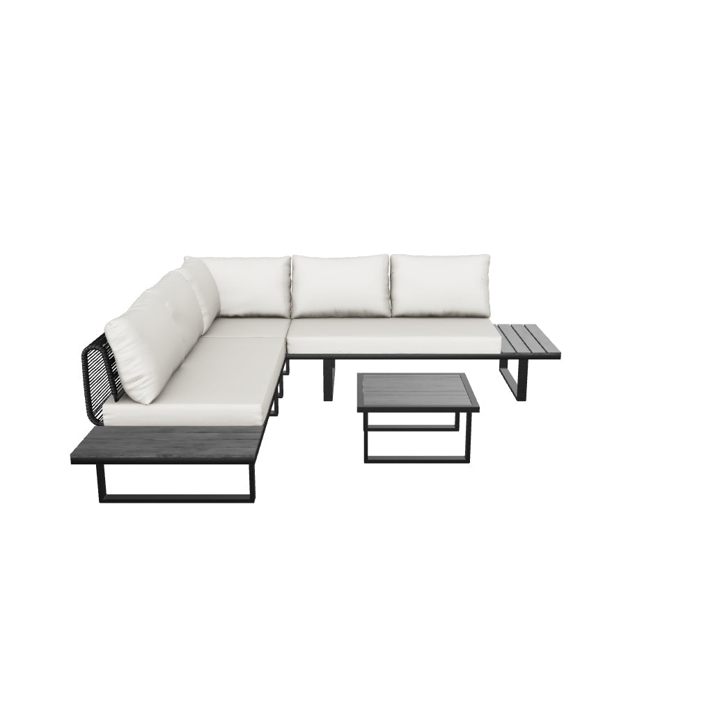Naples Cream Aluminium 5 Seater Modular Corner Sofa Lounge Garden Set
