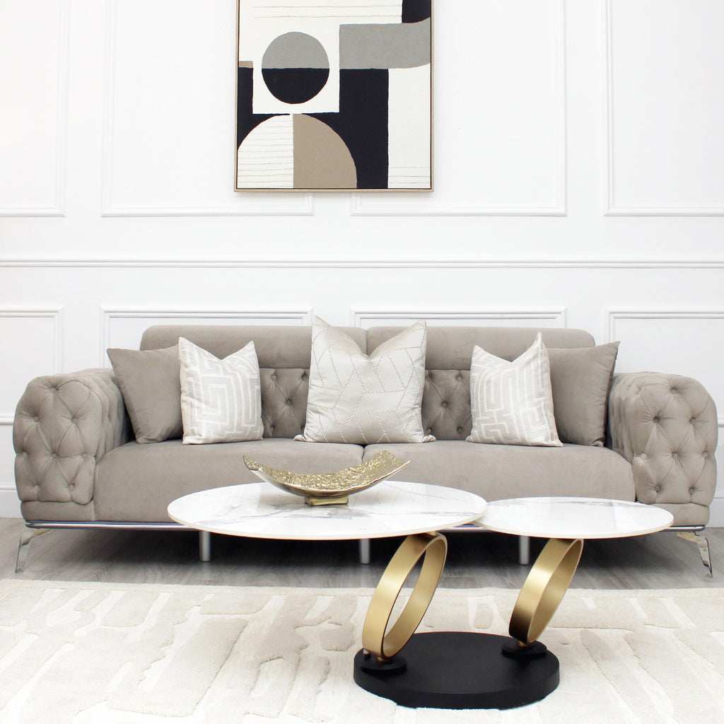 Yasmin Light Grey Velvet 3 Seater Sofa With Silver Legs