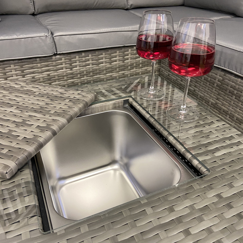 Sydney Grey Rattan Garden Corner Sofa Set with Ice Bucket