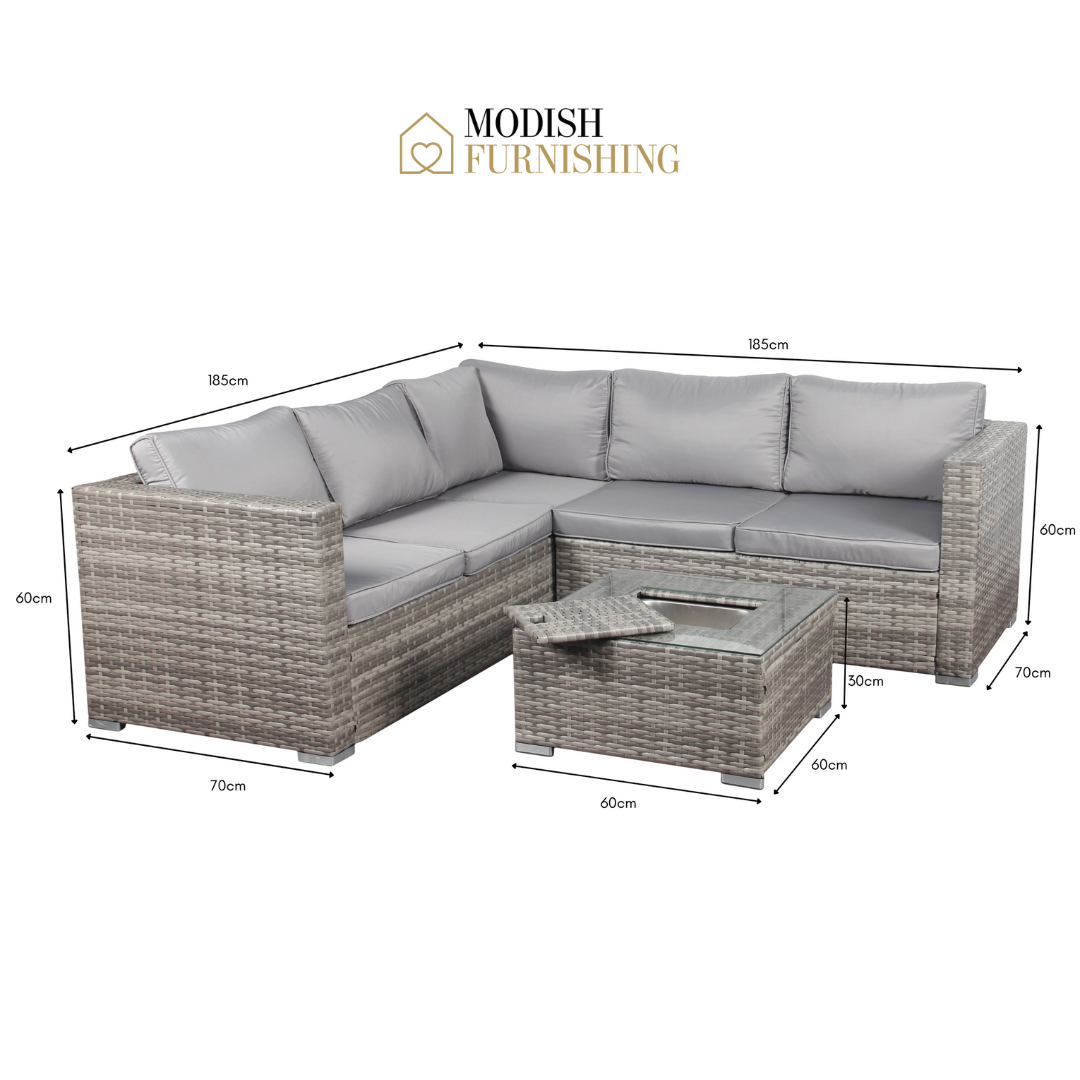 Sydney Grey Rattan Garden Corner Sofa Set with Ice Bucket